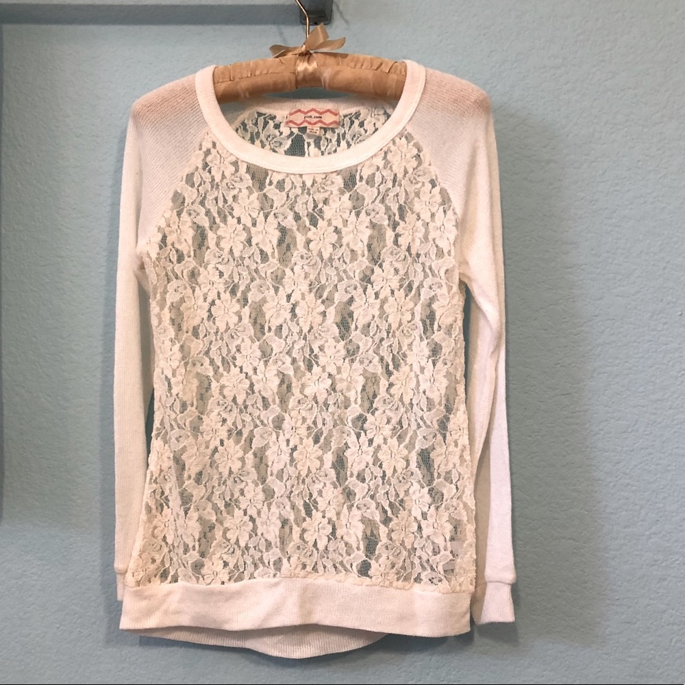 Pink Rose 🌸 White Lace Sweater baseball Medium